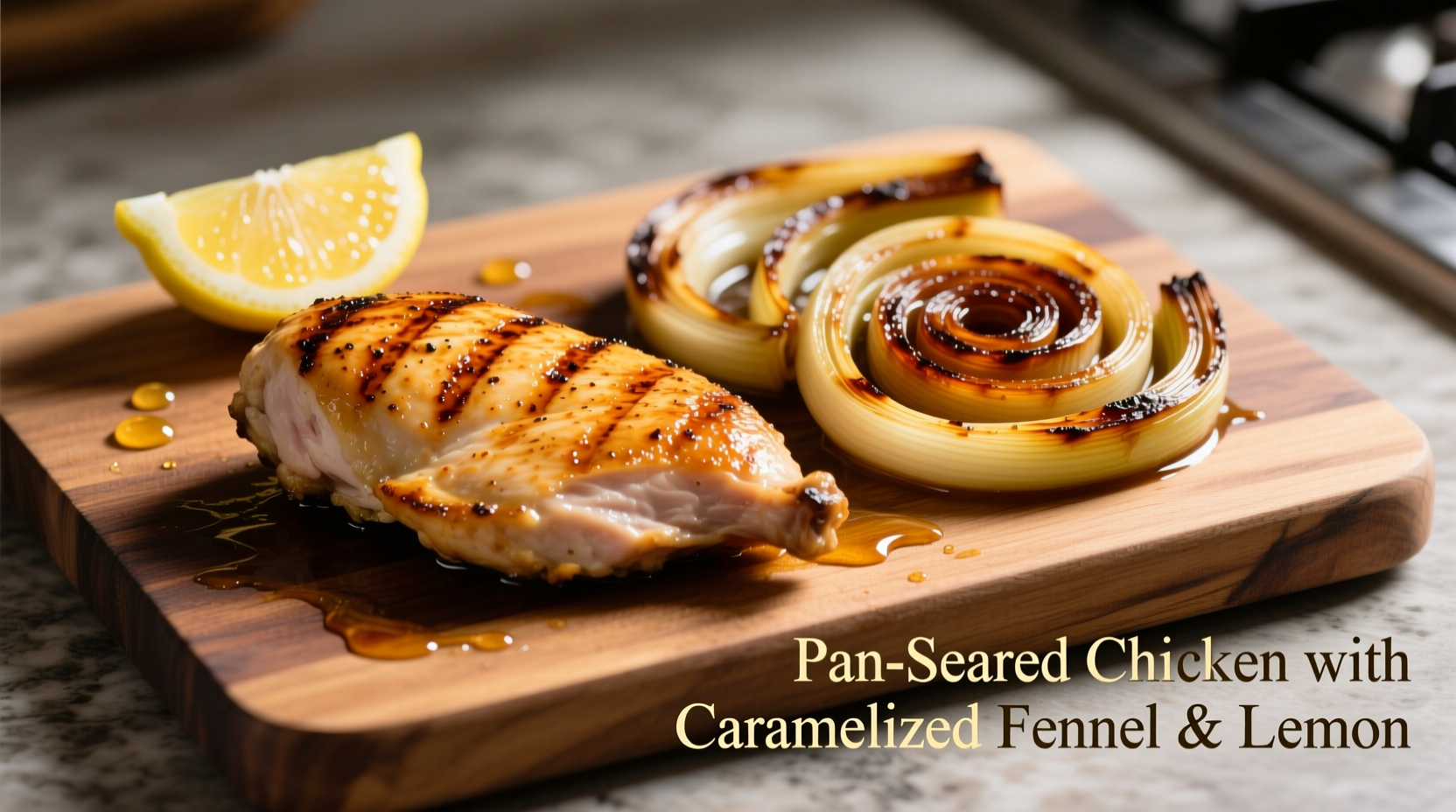 Pan-seared chicken with caramelized fennel and lemon