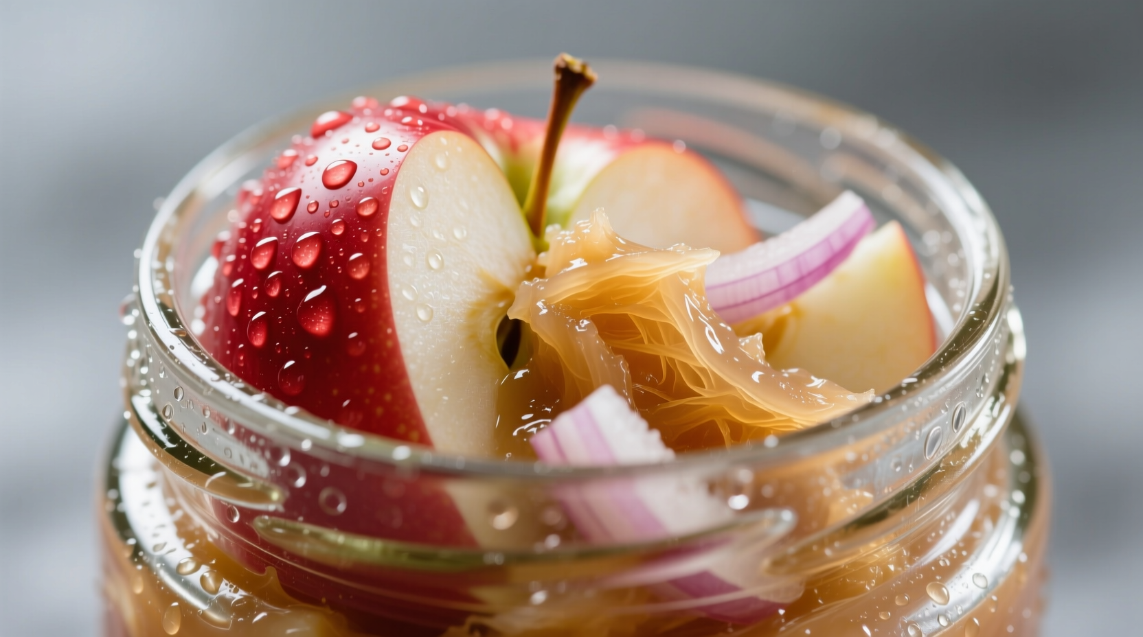 Fresh apple and onion paste in glass container