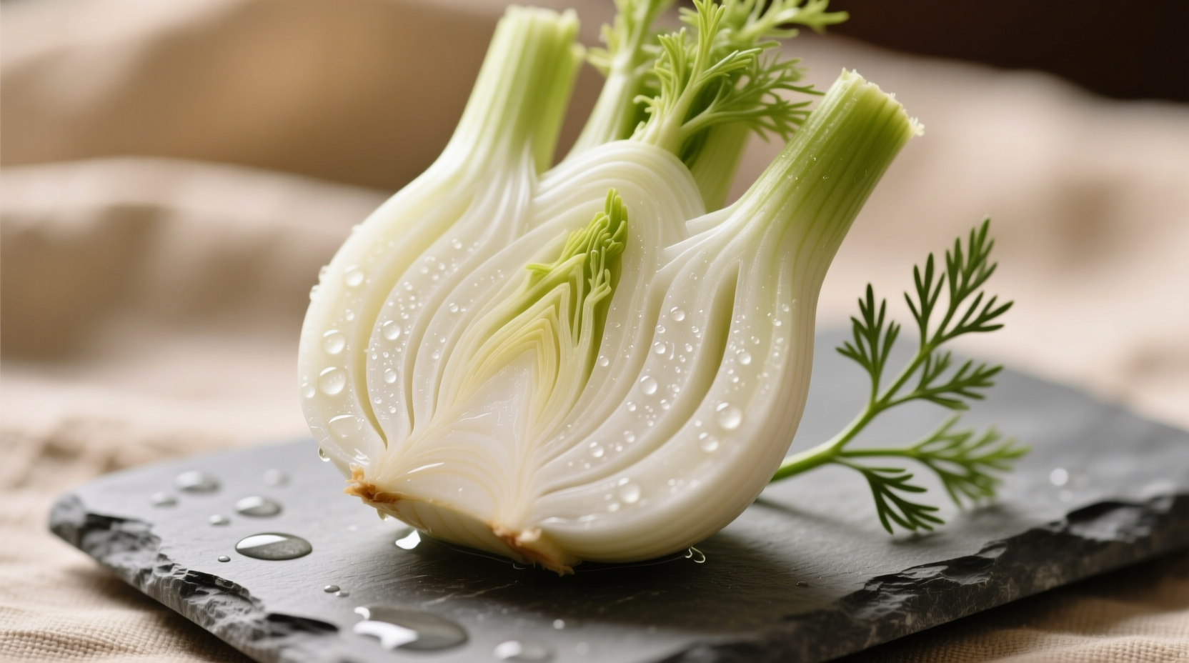 Freshly sliced fennel bulb showing crisp white interior