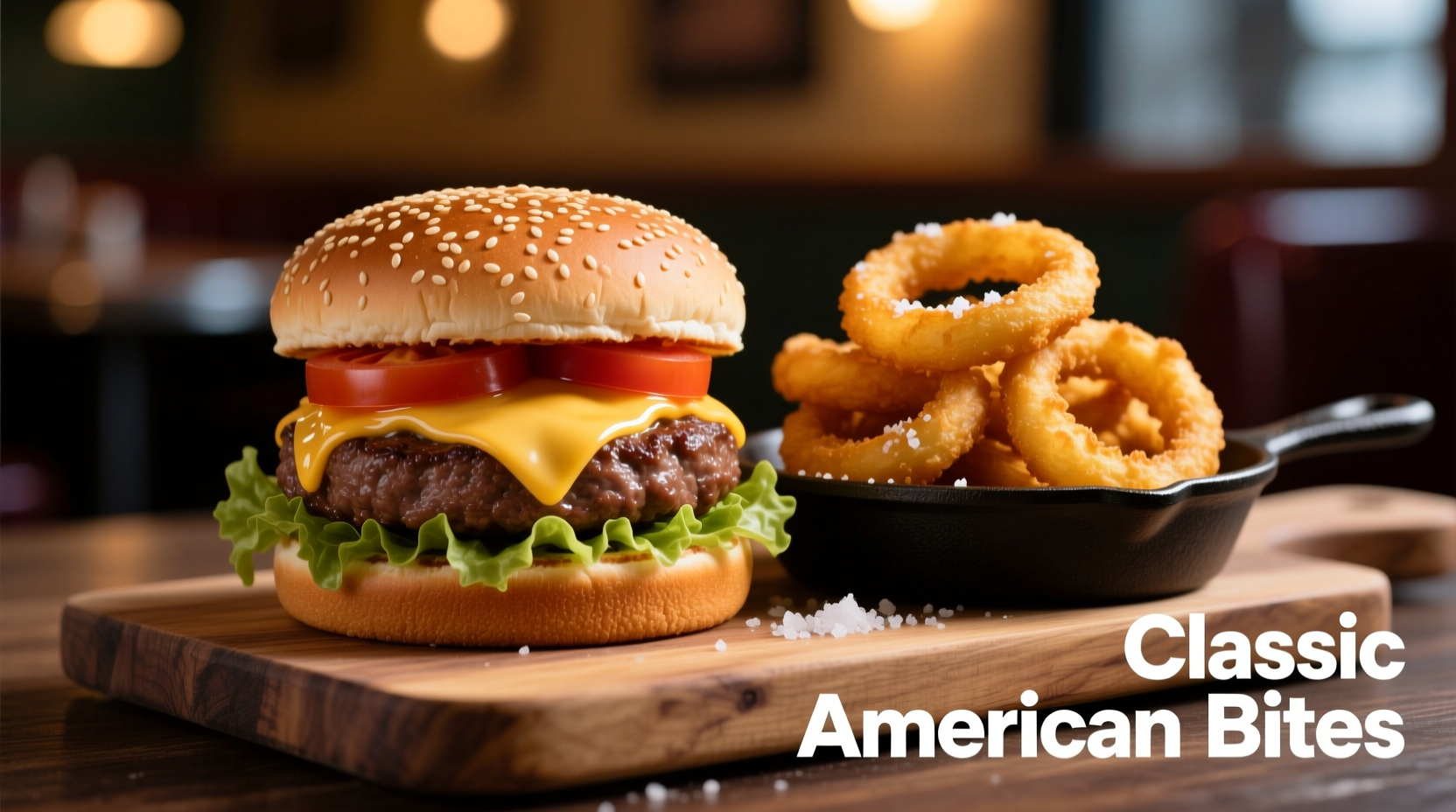 burger and onion rings