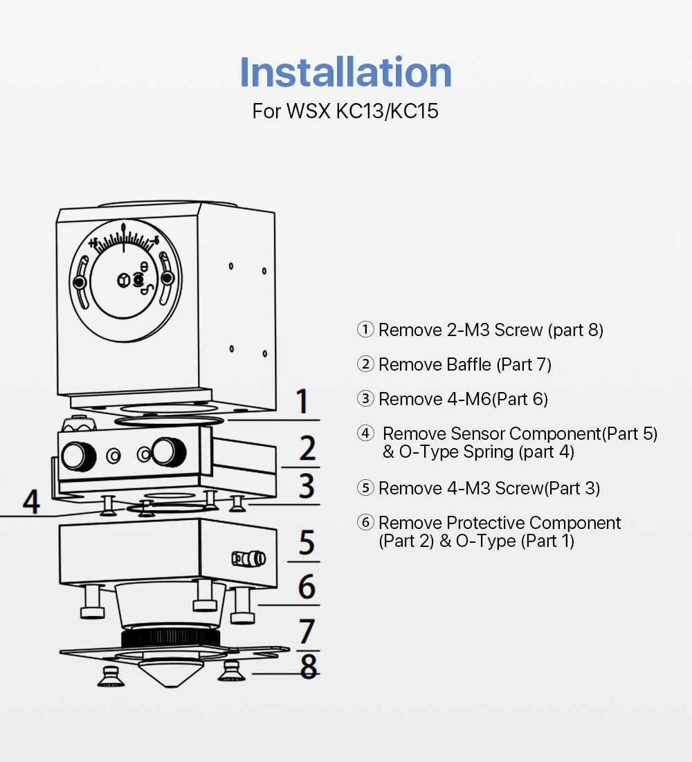 Cloudray BM132 Precitec CM2 Lightcutter Nozzle Connector And WSX KC13/KC15 Sensor Assembly