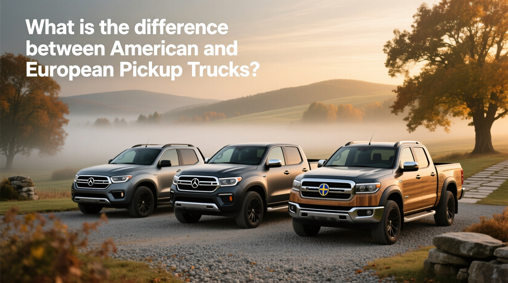 Side-by-side comparison of European and American style utility vehicles highlighting size and design differences