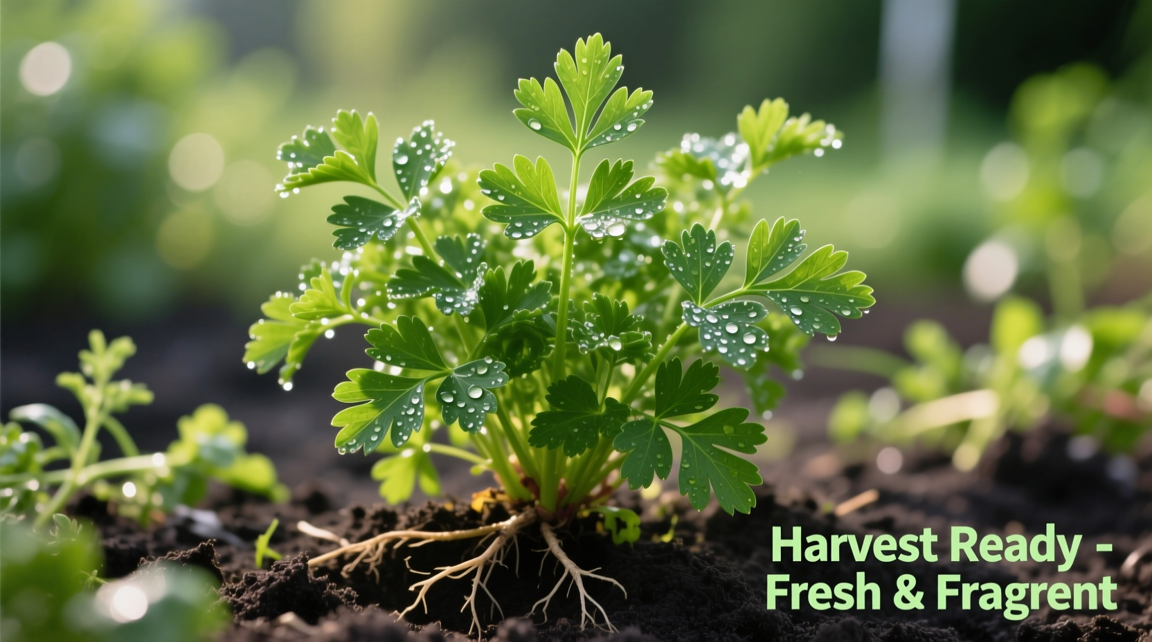 Close-up of mature parsley plant ready for harvesting