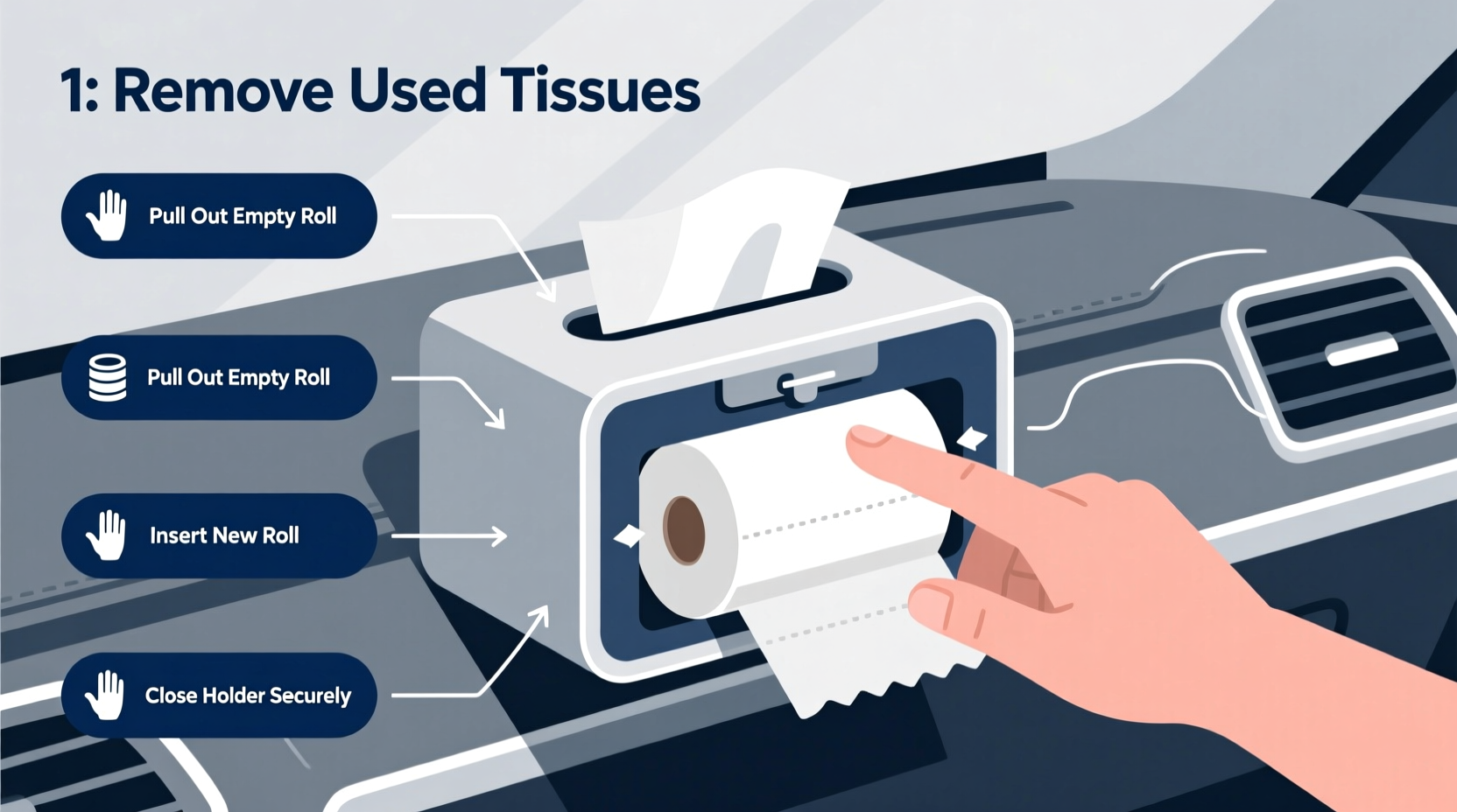 step by step guide to easily refill your rectangular car tissue holder without mess