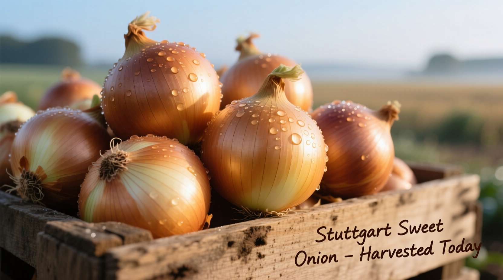 Freshly harvested Stuttgart Sweet onions with golden skin