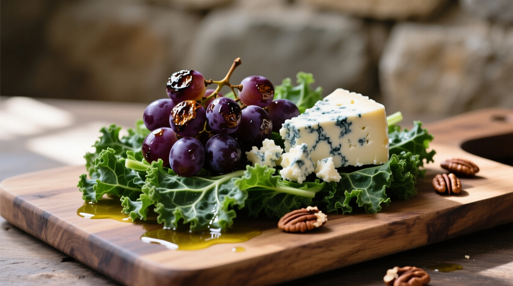 how to make kale salad slow roasted grapes blue cheese