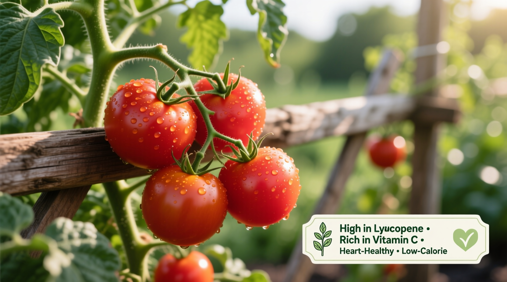 Fresh red tomatoes on vine showing nutritional benefits