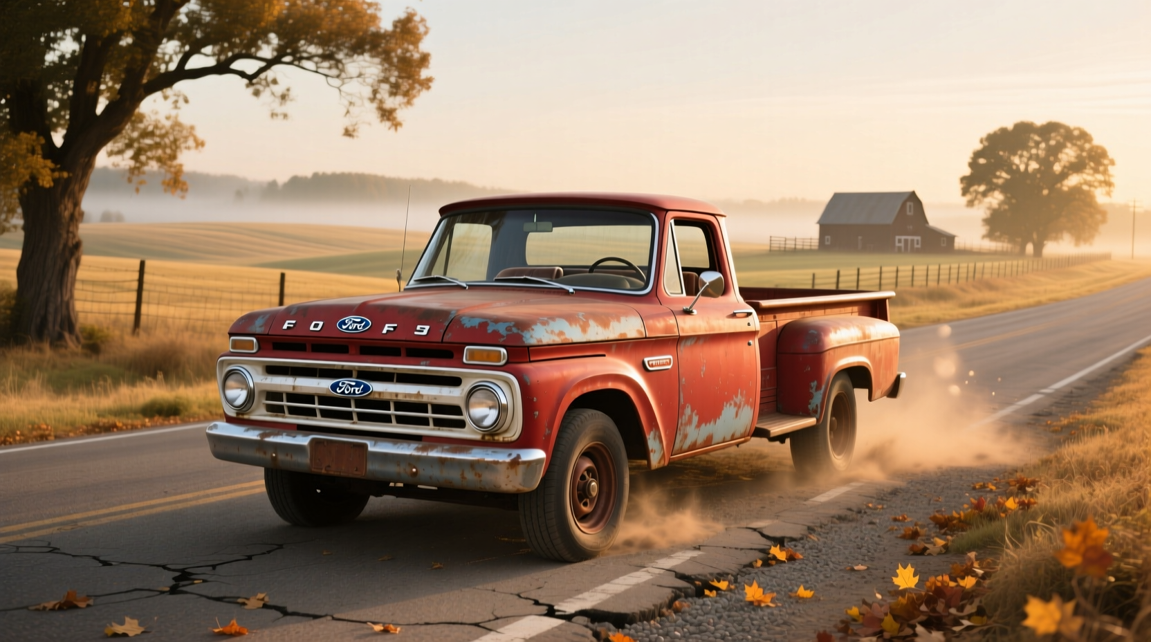1963 Ford F100 pickup truck on a rural road