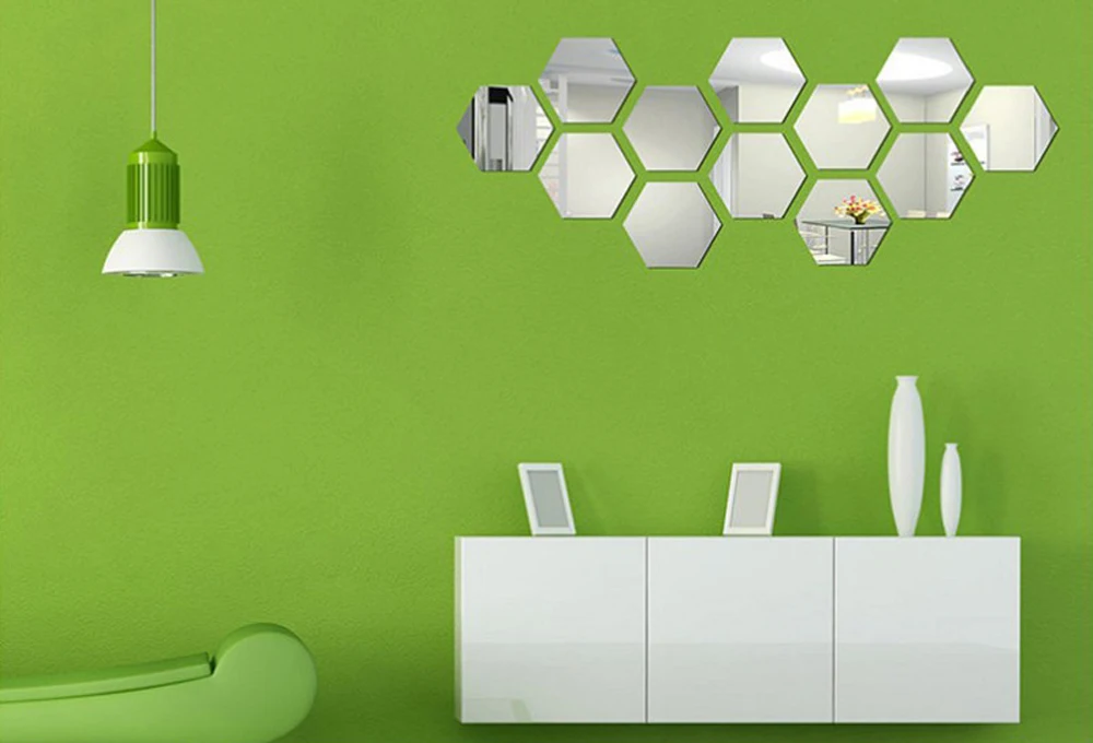 Decorative Stickers Living Room 3D Decal Home Decor Art DIY Hexagon Acrylic Mirror