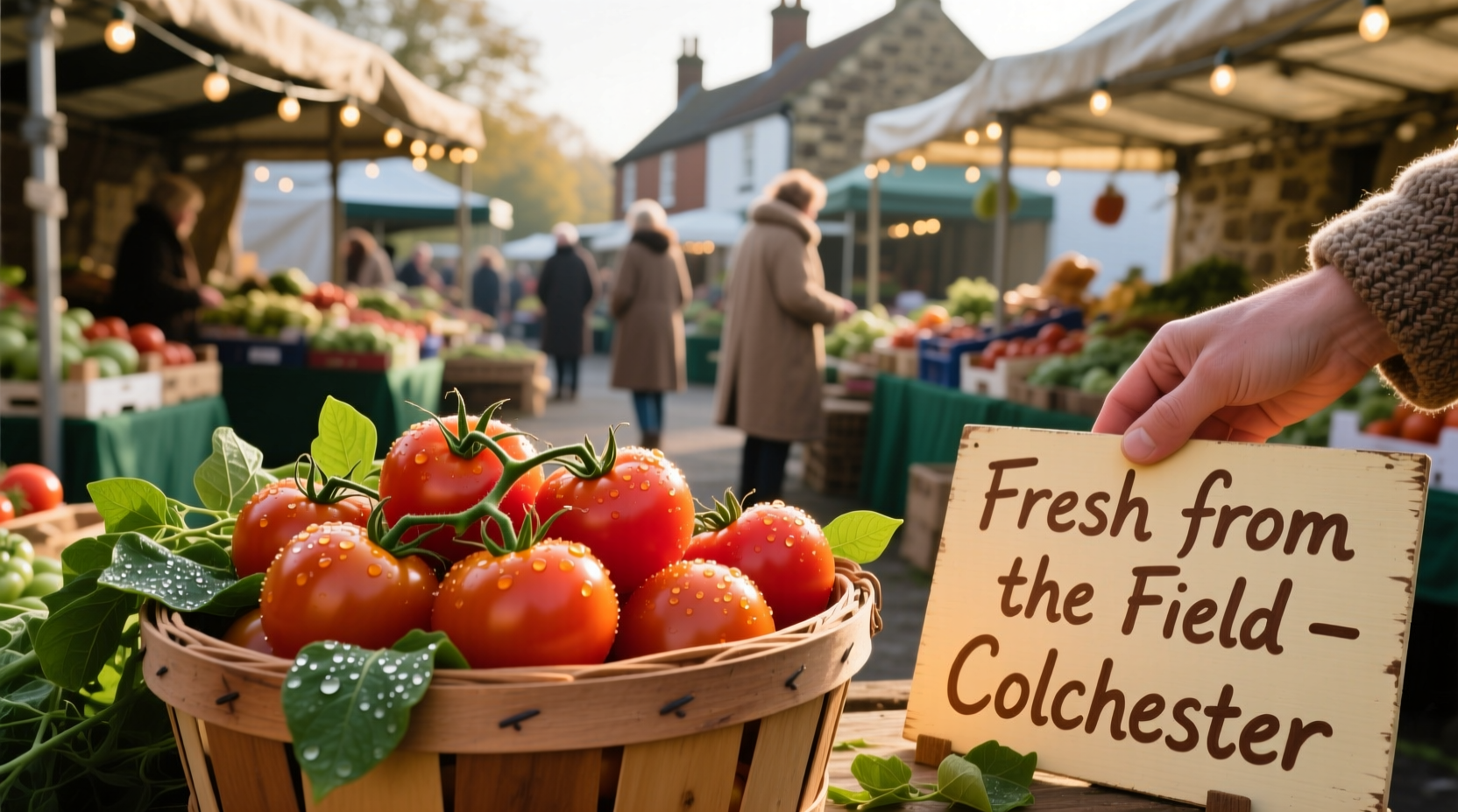 Fresh plum tomatoes at Colchester farmers market