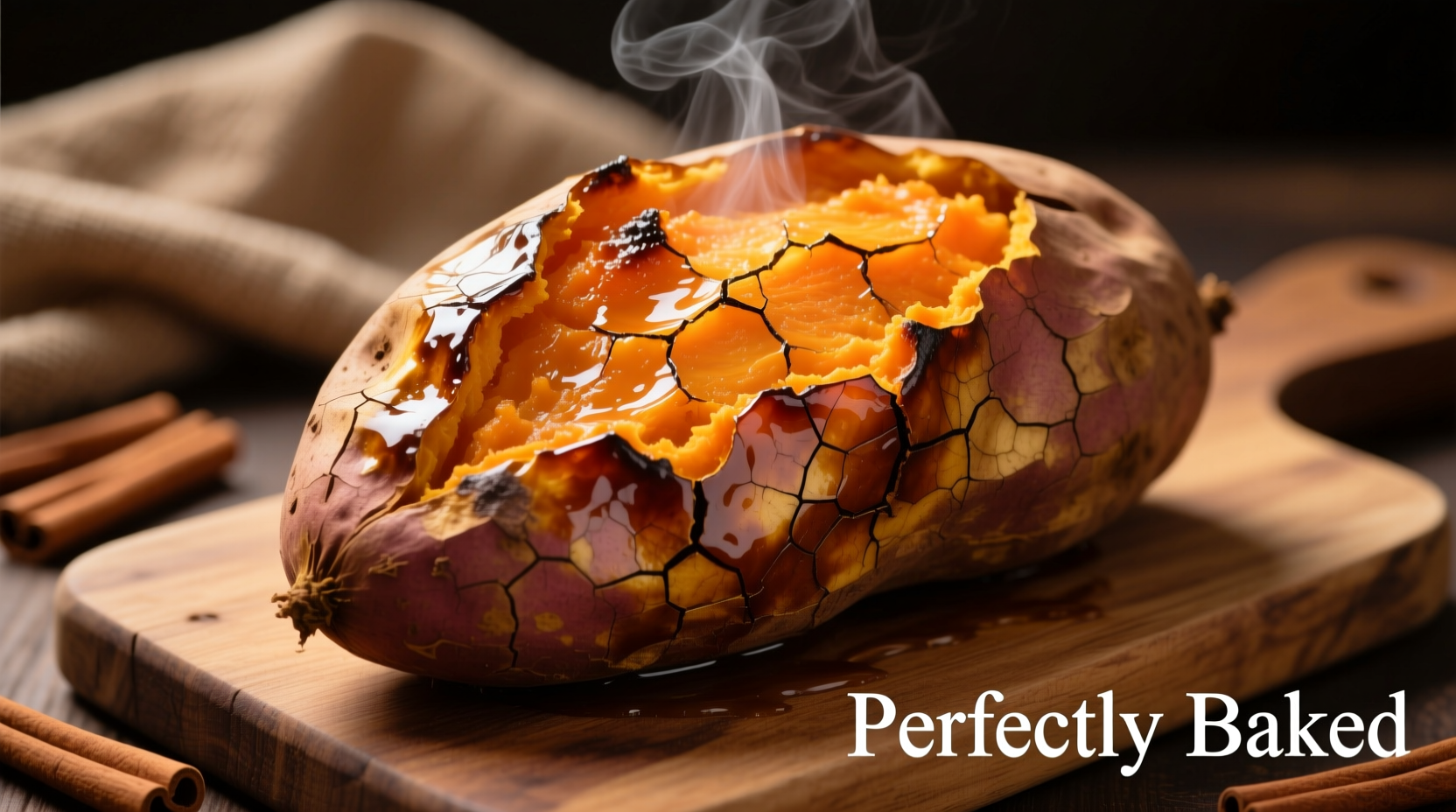 Perfectly baked large sweet potato with caramelized skin