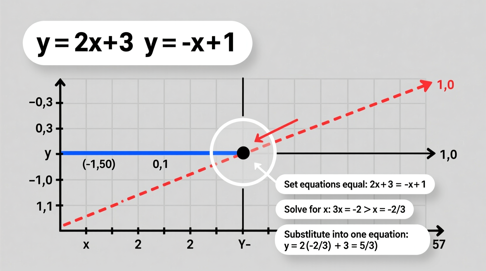 step by step methods to accurately find the point of intersection of two lines