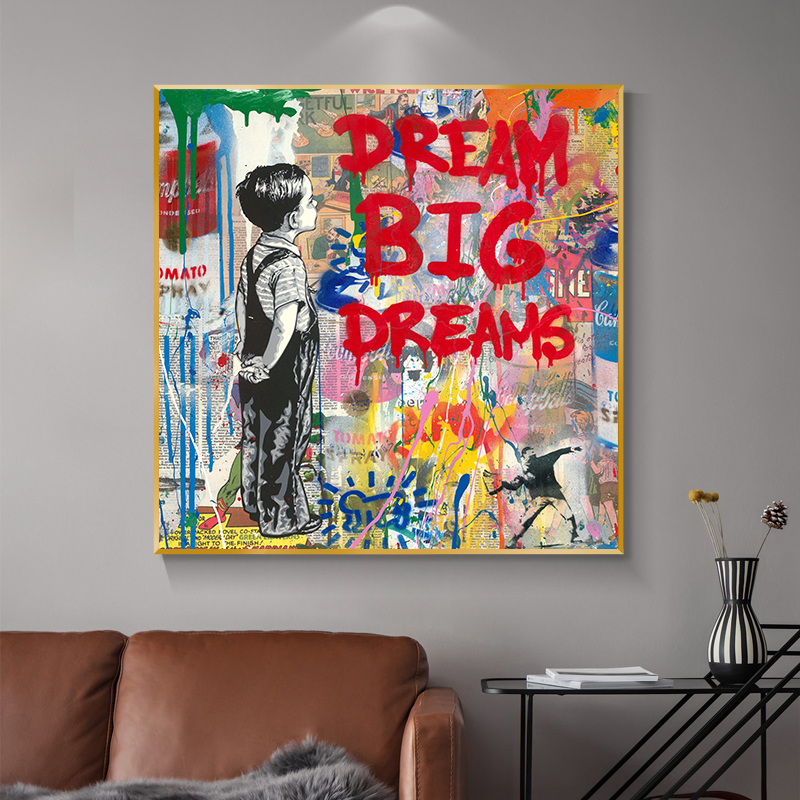 Banksy Modern Graffiti Pop Art Street Boy Dreams Wall Pictures Oil Painting For Home Decor Cuadros Living Room Decoration Canvas