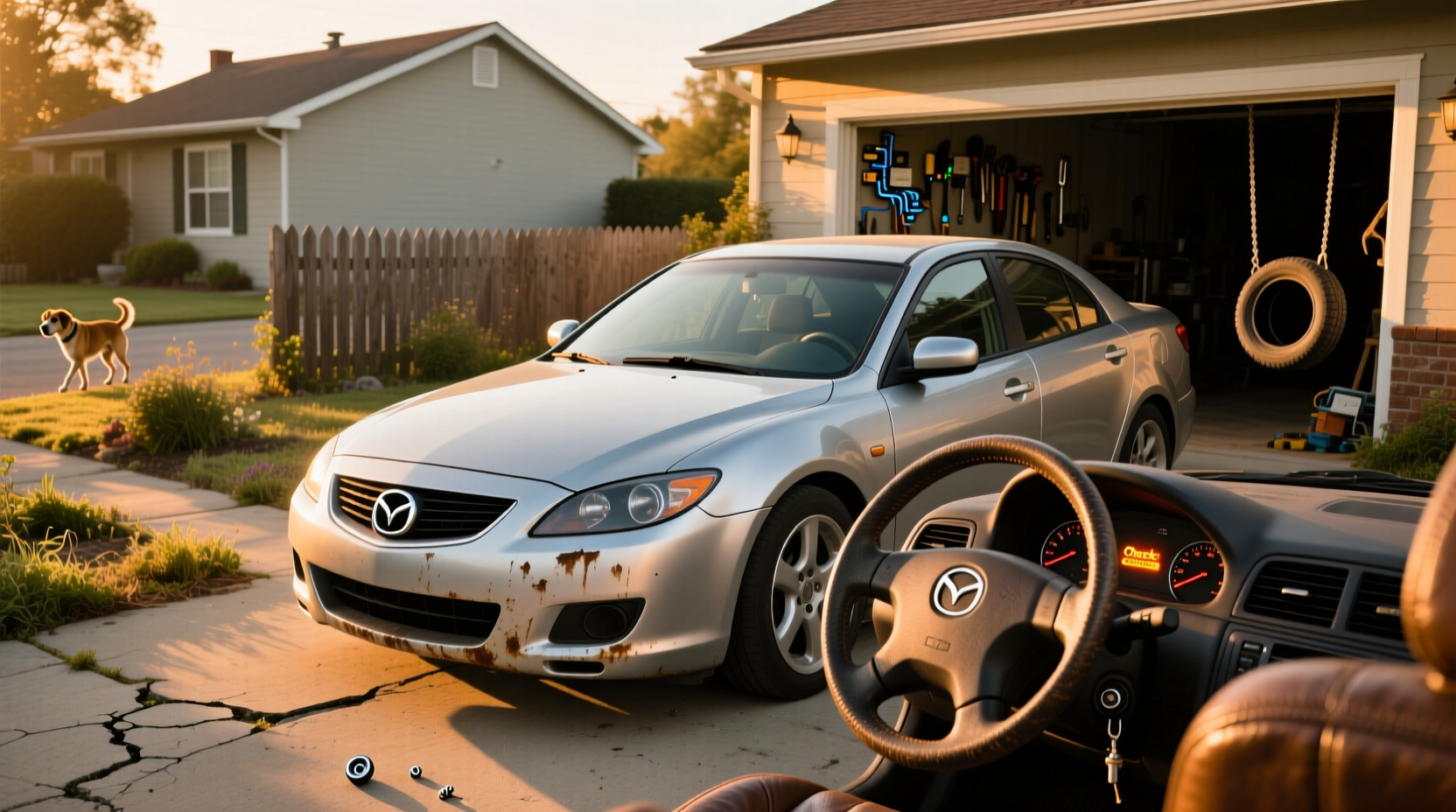 2005 Mazda 6s hatchback parked on residential street