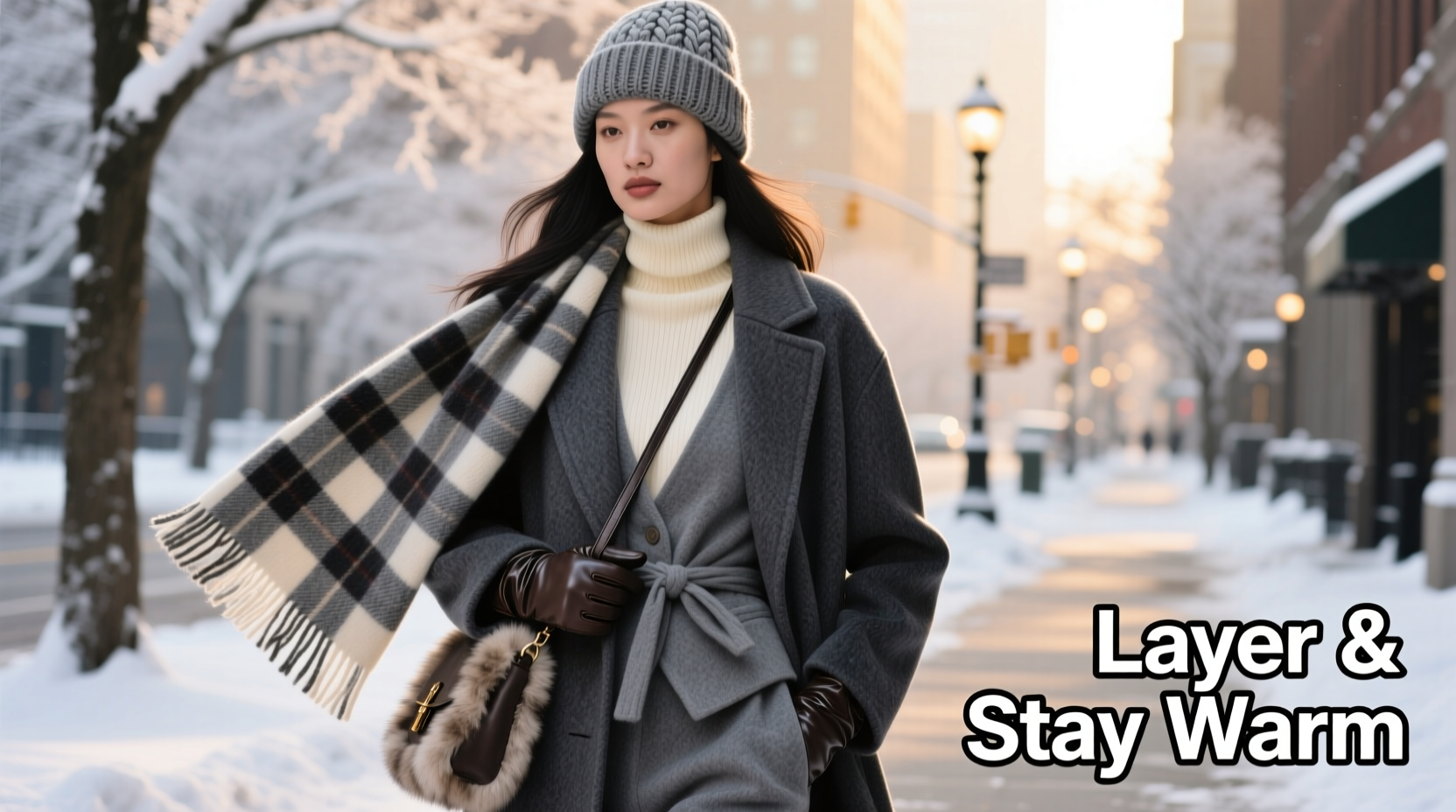 how to layer and accessorize to stay warm in a single breasted winter coat