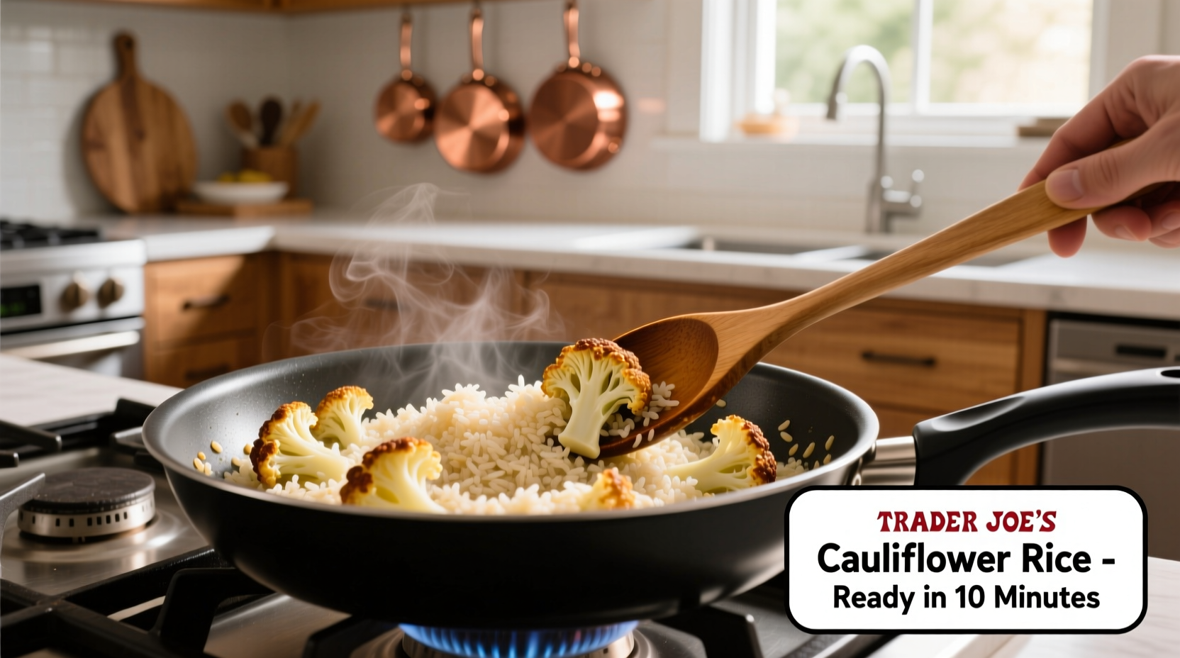 Trader Joe's cauliflower rice in cooking process