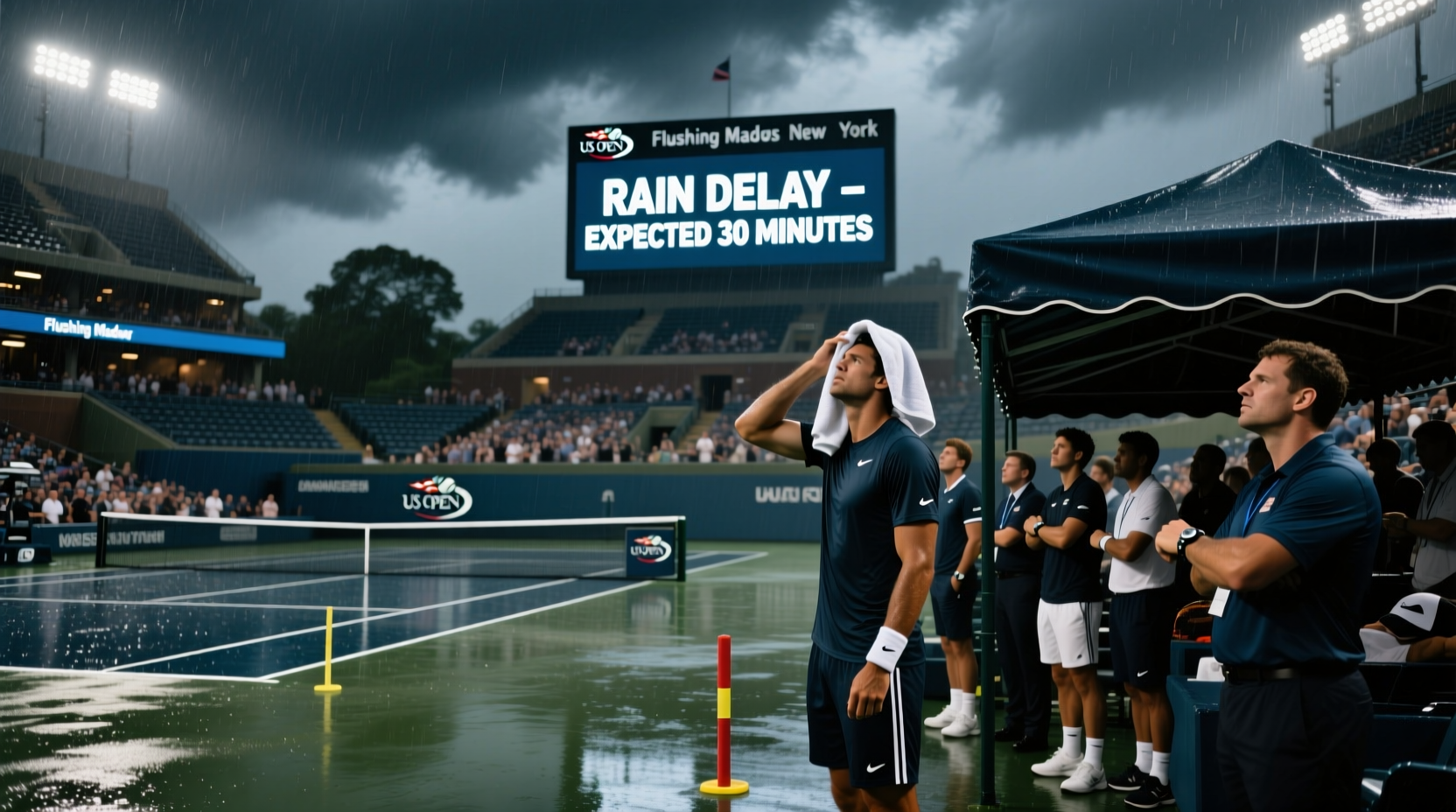 is the us open on rain delay