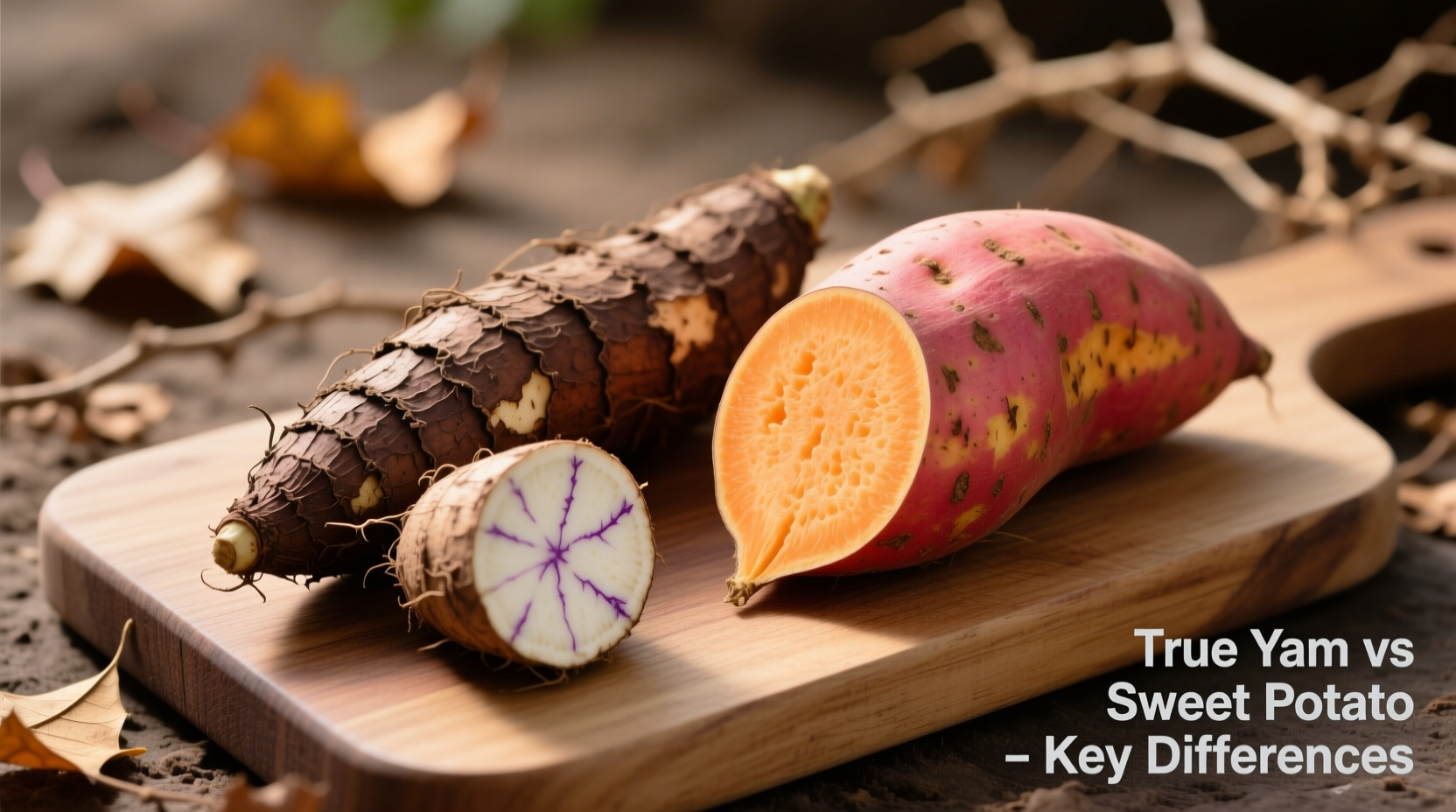 Side-by-side comparison of true yam and sweet potato