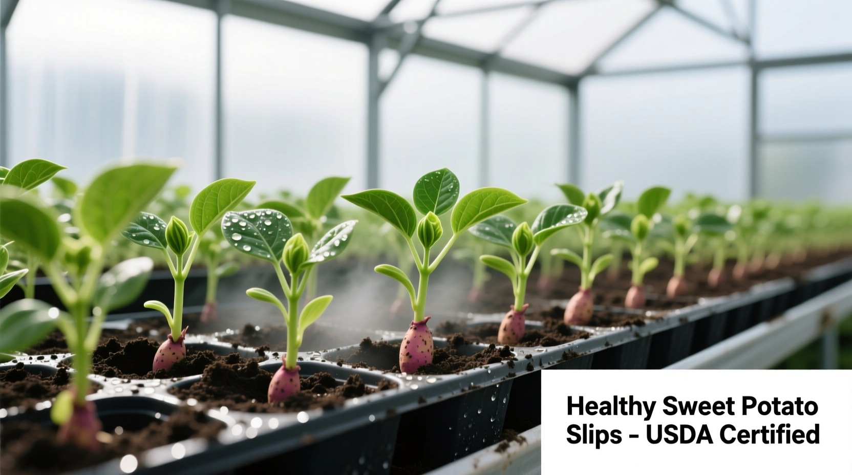 Healthy sweet potato slips in nursery trays