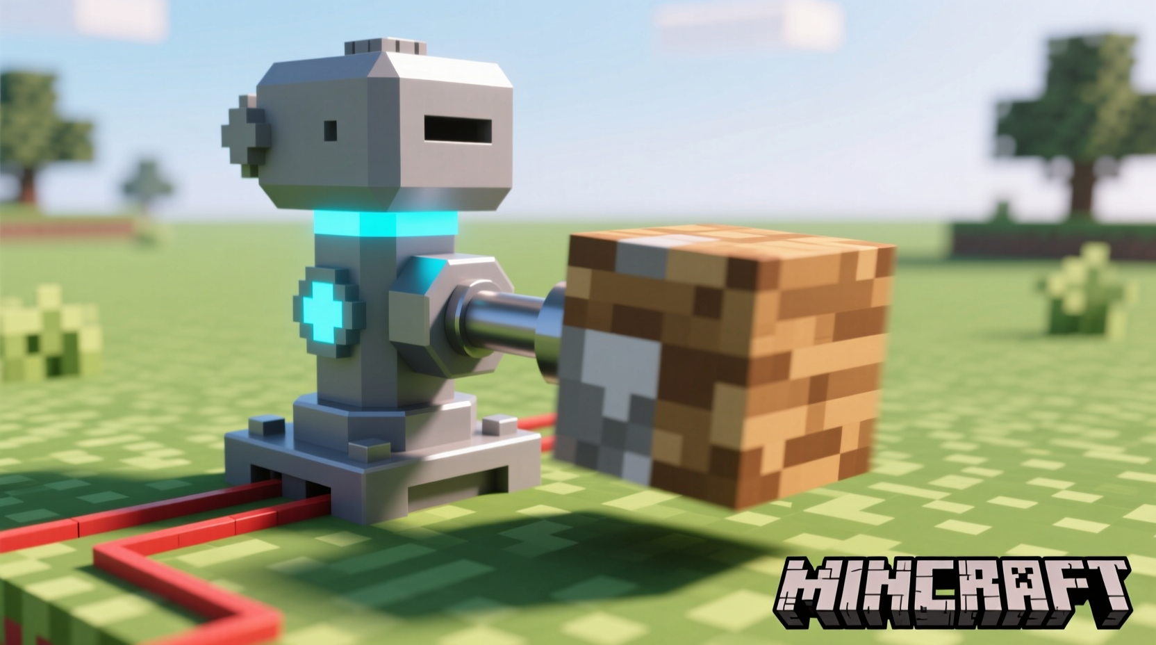 Piston in action extending blocks in Minecraft