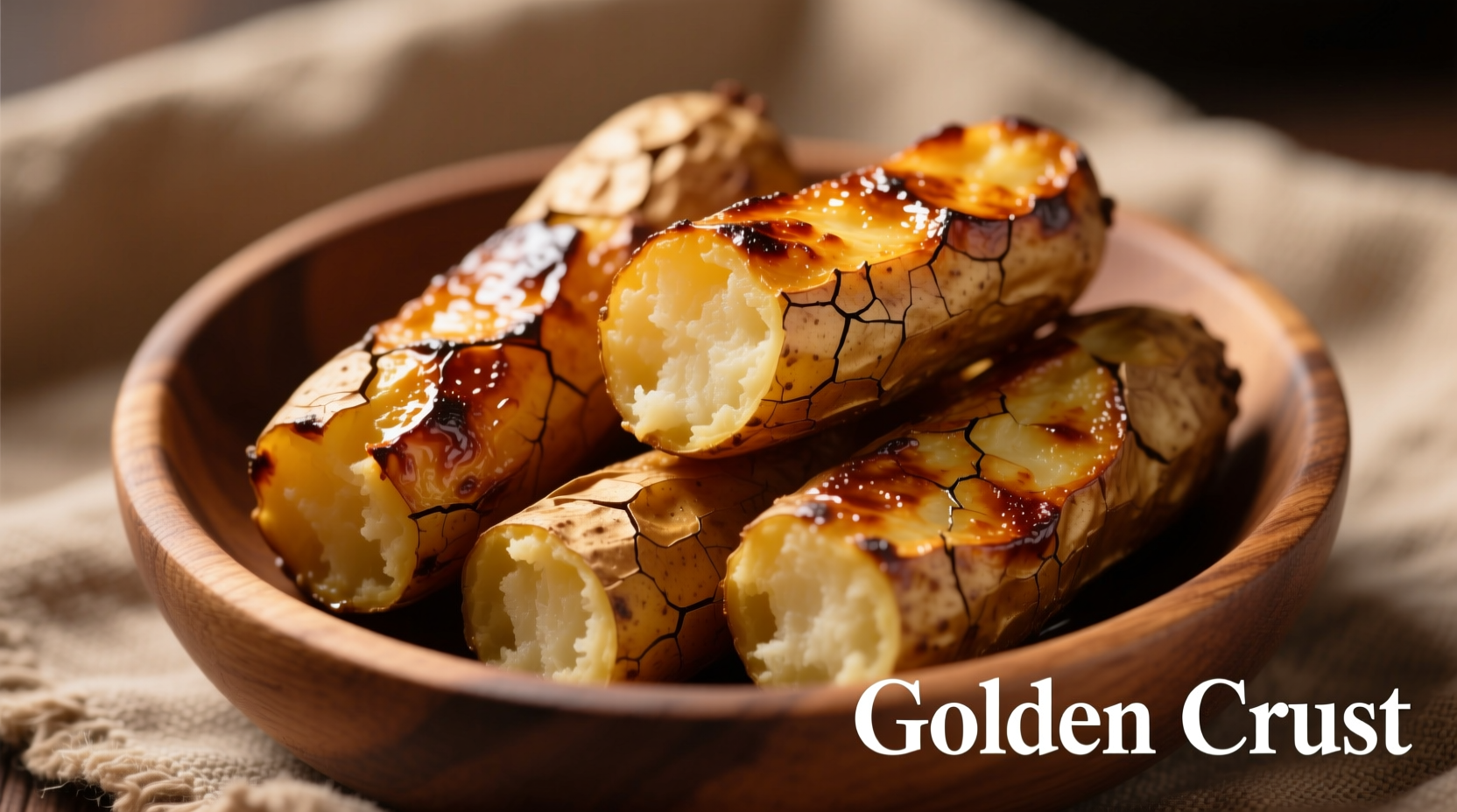 Perfectly roasted potato logs with golden crust