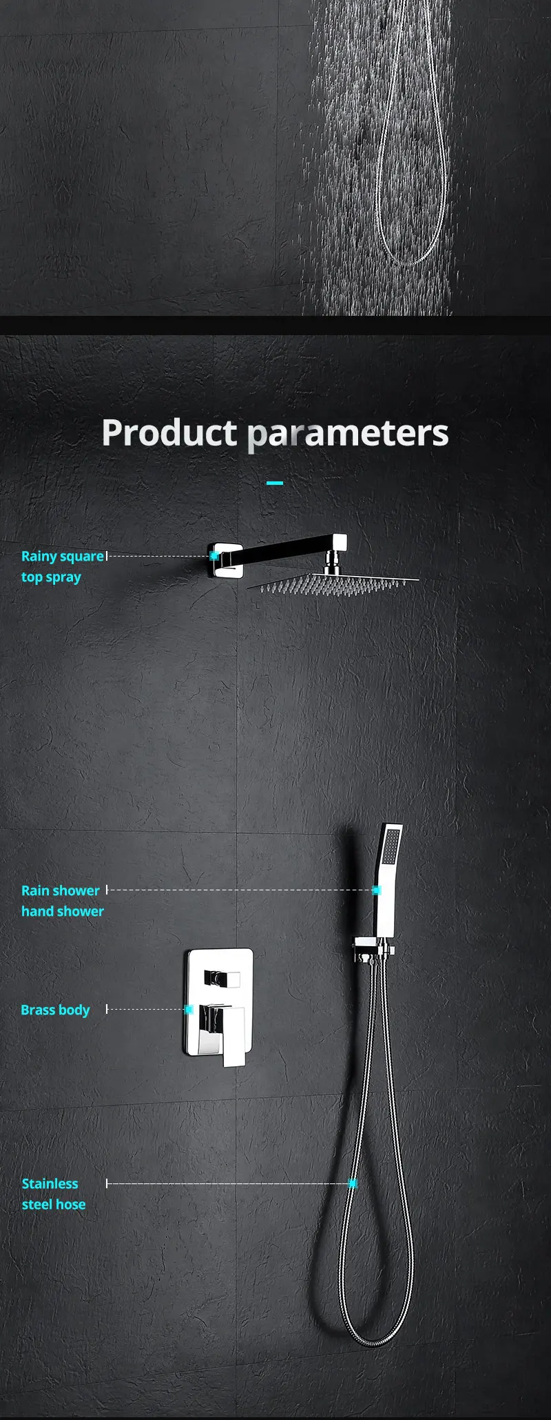 hm European Italian Style Square Bathroom Bath Exposed Thermostatic Bar Chrome SUS304 Shower Faucet Mixer Tap Taps Kits