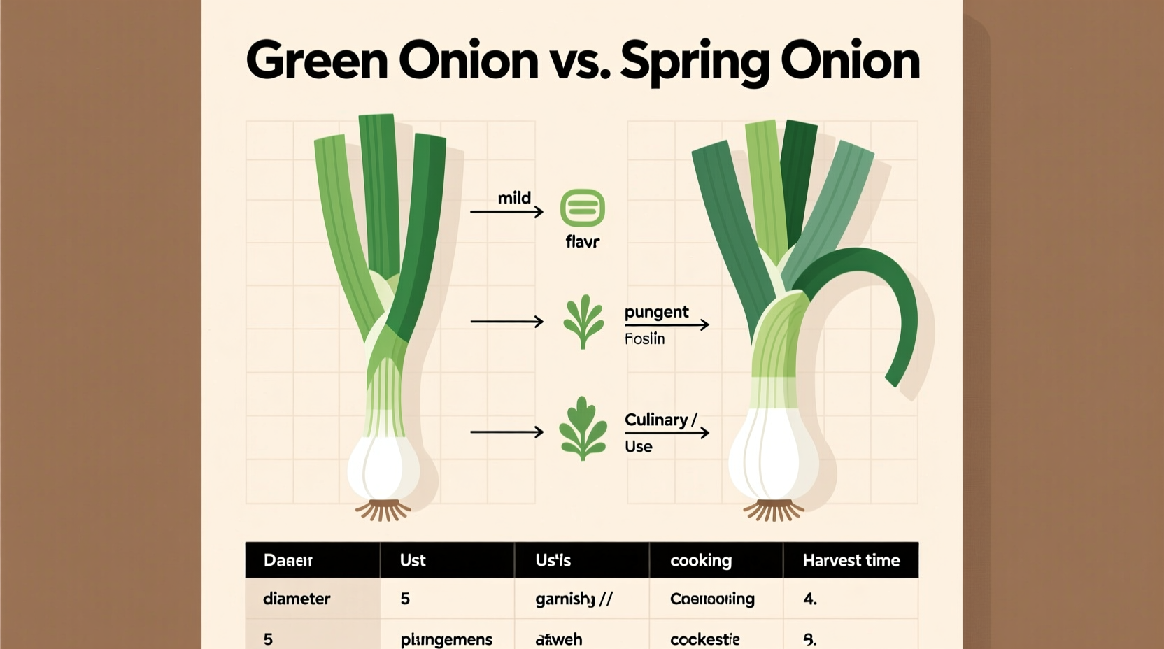 Green onion versus spring onion comparison chart