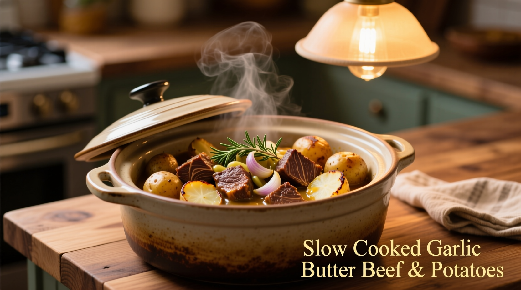 Slow Cooker Beef Bites with Garlic Butter Potatoes Recipe