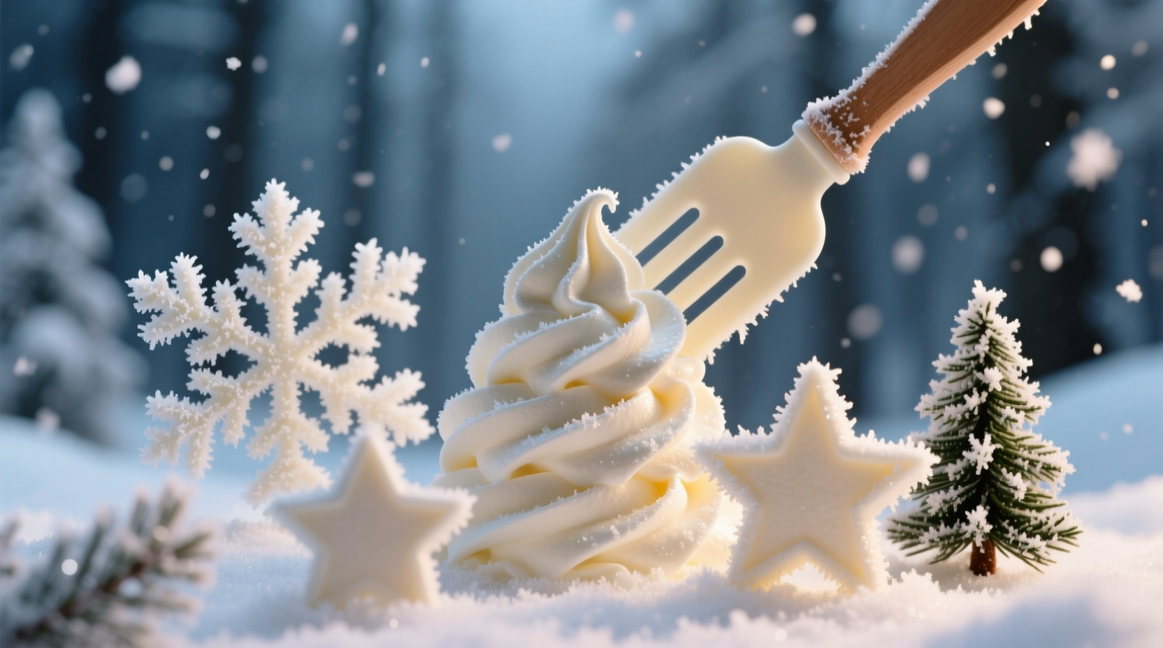cut frozen whipped cream into festive shapes for a wint
