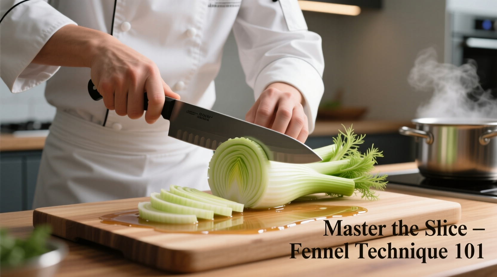 Chef demonstrating proper fennel slicing technique