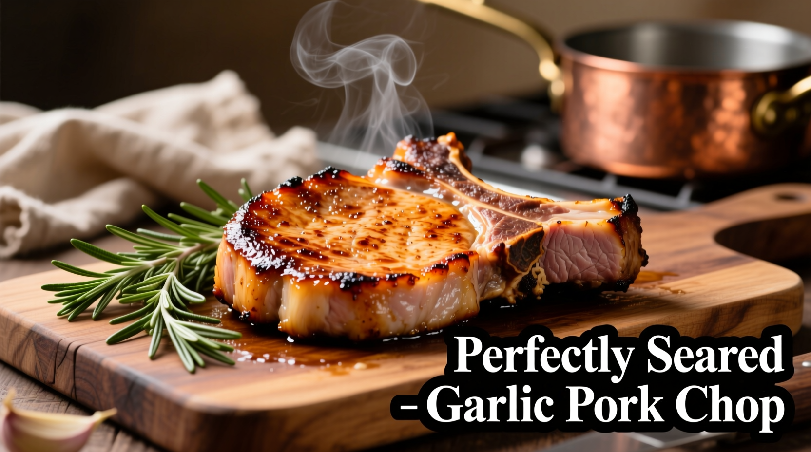 Perfectly seared garlic pork chops with rosemary