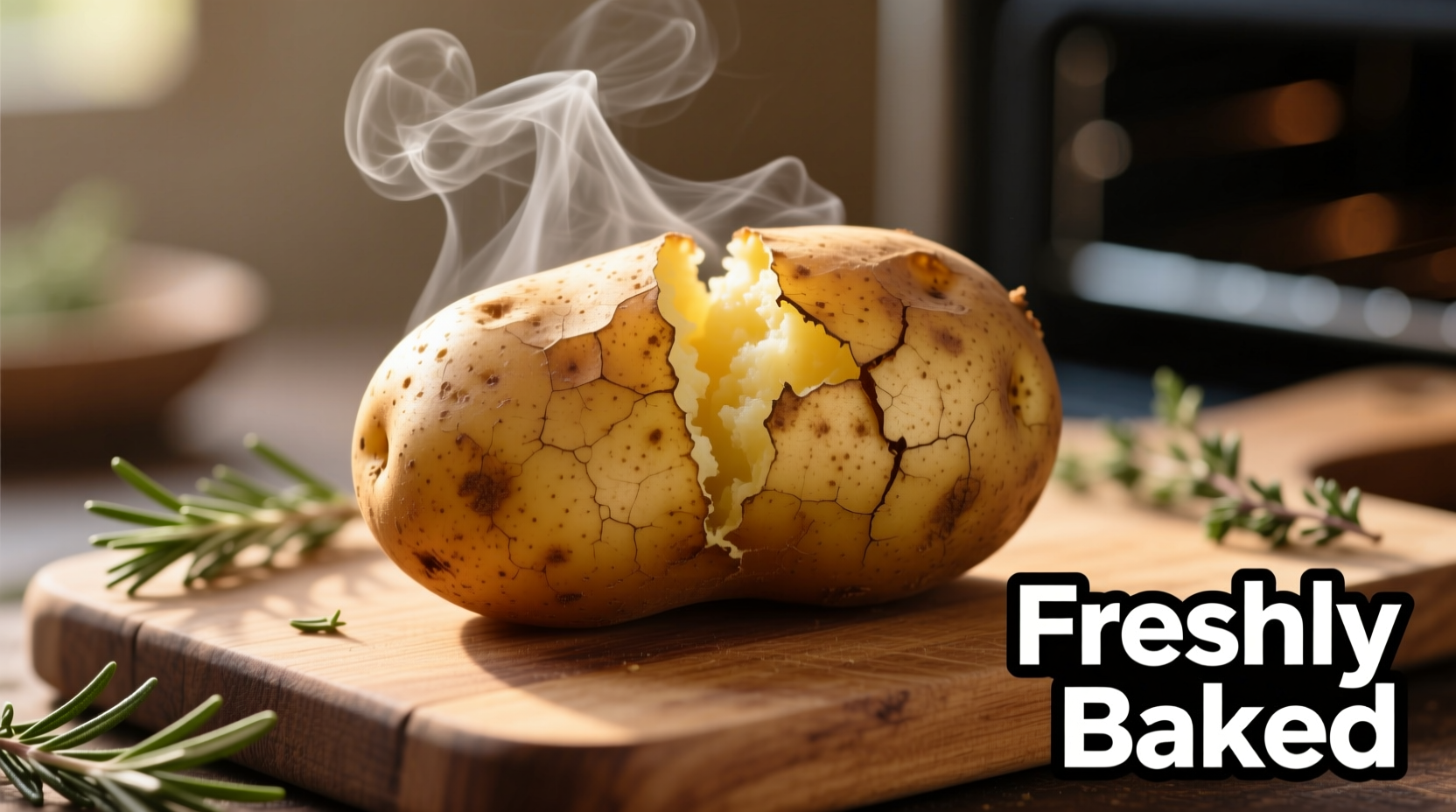 Perfectly baked russet potato with steam rising