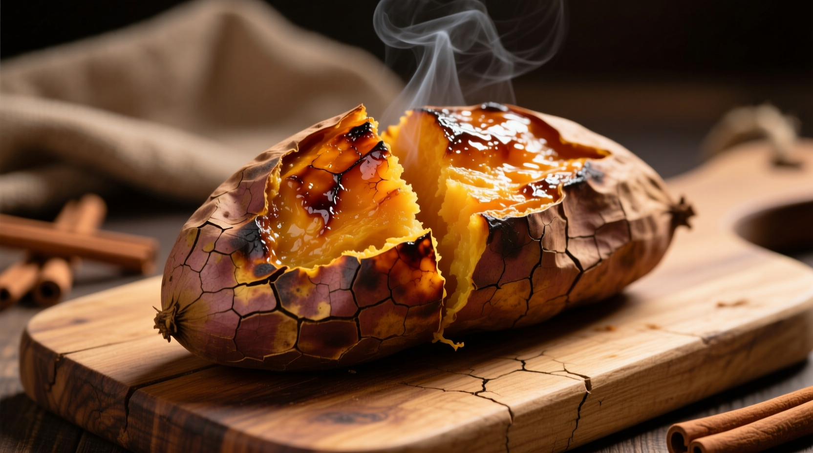 Perfectly baked sweet potato with caramelized skin