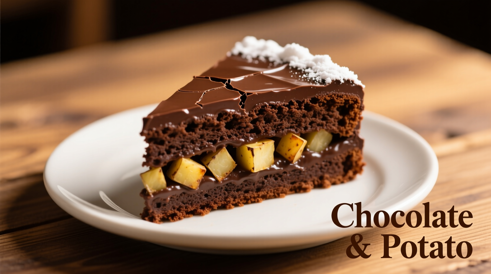 Moist chocolate cake slice with potato ingredient