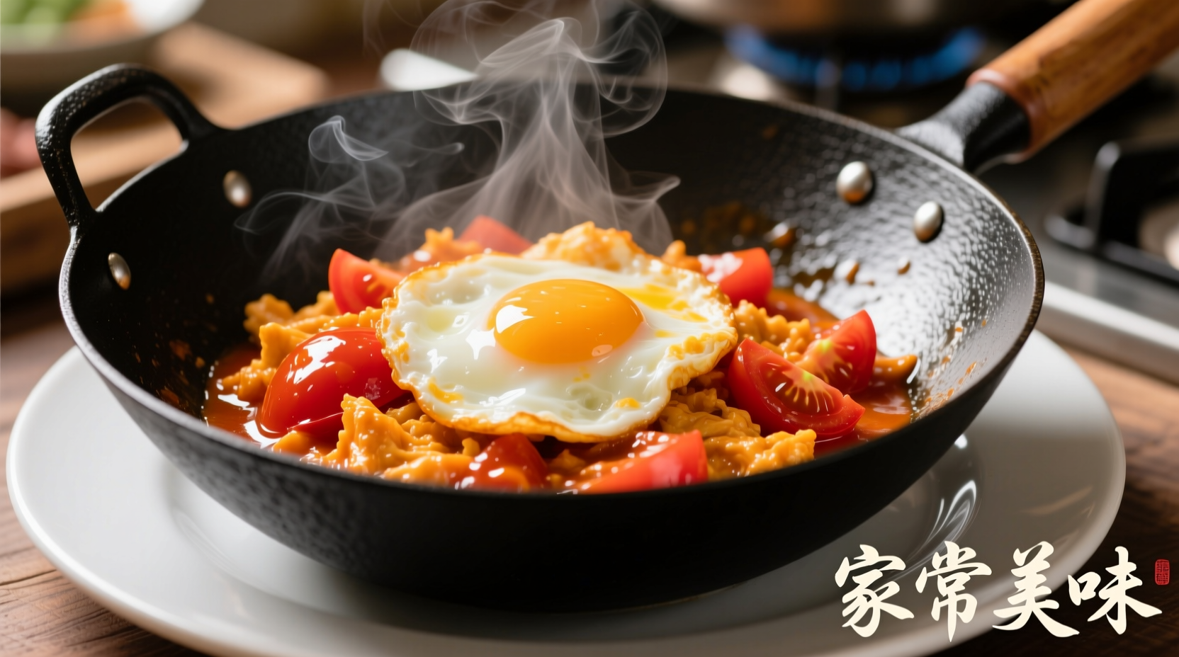 Perfectly cooked egg and tomato dish in wok