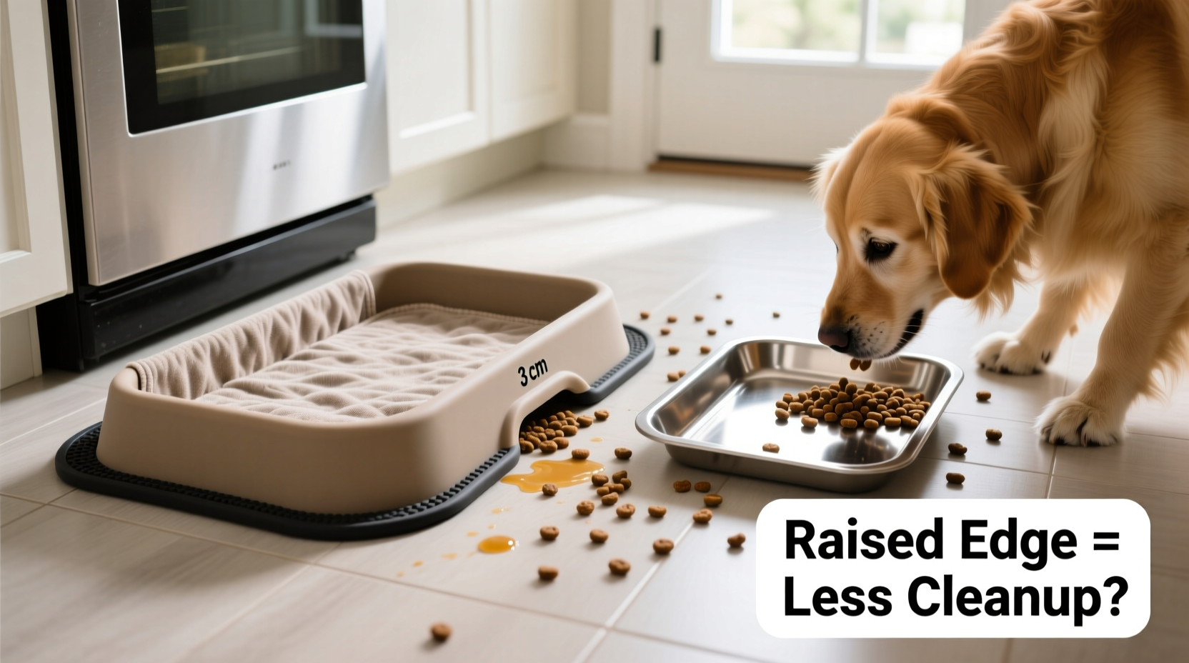 pet placemat vs pet food tray is a raised edge really worth it for the mess