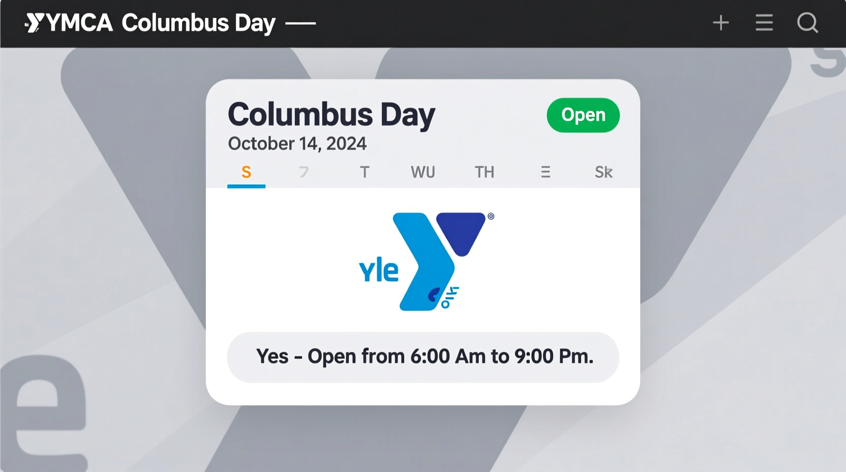 is the ymca open on columbus day
