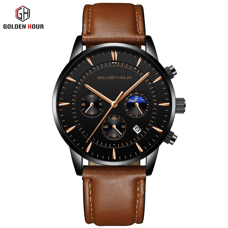 GOLDEN HOUR montres pour hommes marque de luxe décontracté montres à Quartz Hodinky heure mâle horloge Relogio Masculino