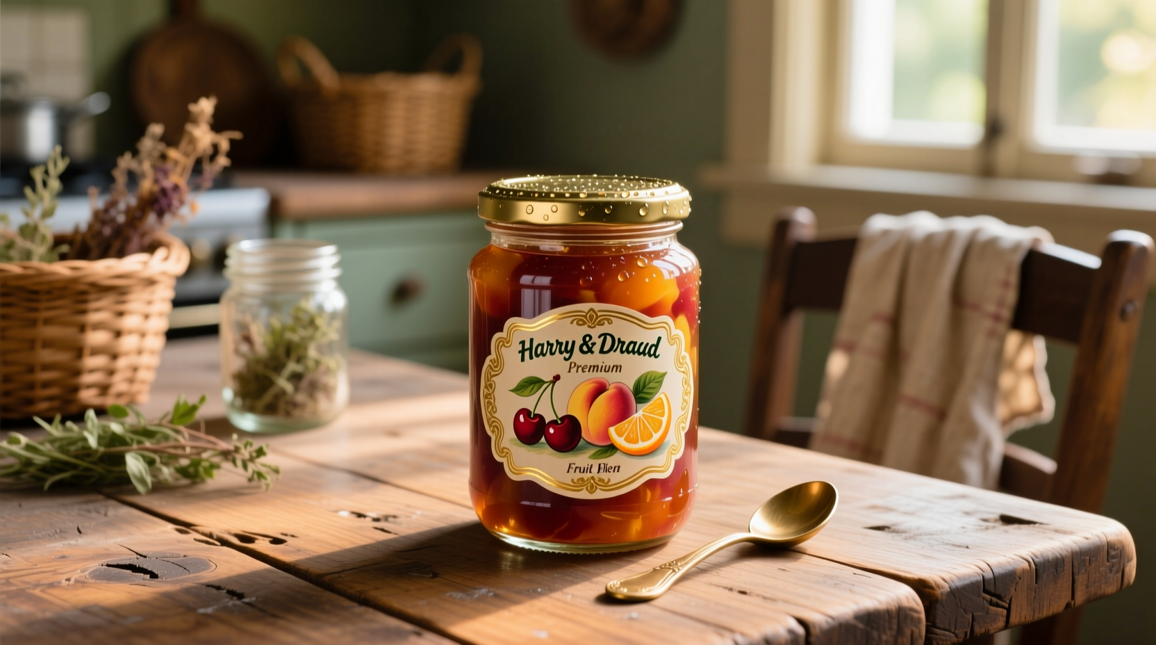 Harry and David relish jar on wooden table