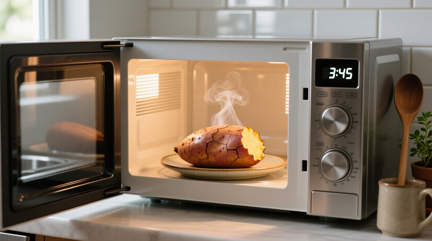 Microwave cooking sweet potato in minutes
