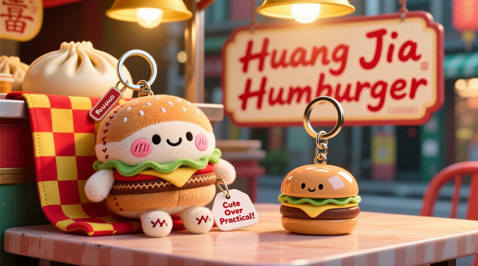 rougamo plush keychain vs regular keychain are the chinese hamburger ones actually cuter