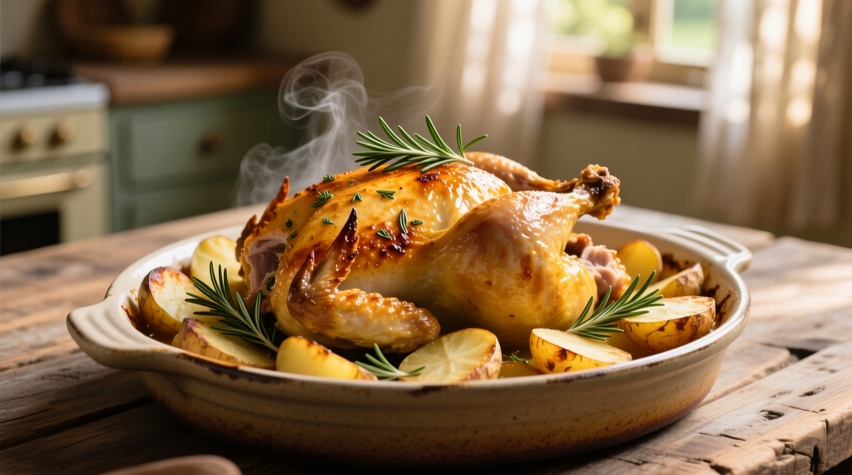 Golden chicken and potato bake with rosemary