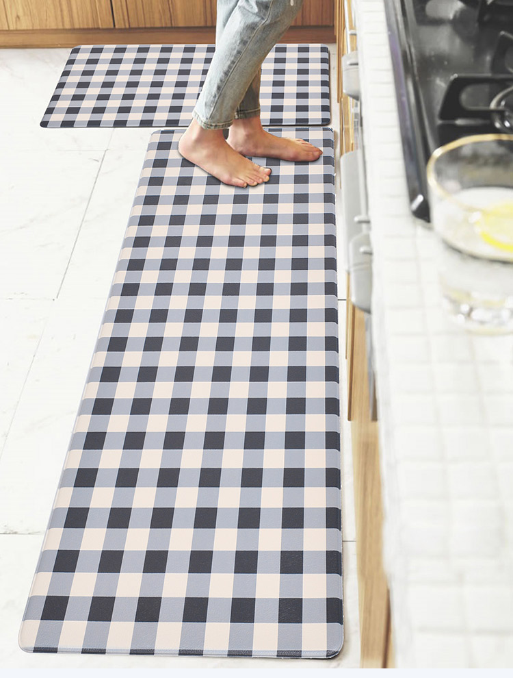 Shinnwa black and white check buffalo plaid mat waterproof pvc foam anti fatigue kitchen floor mat set for door