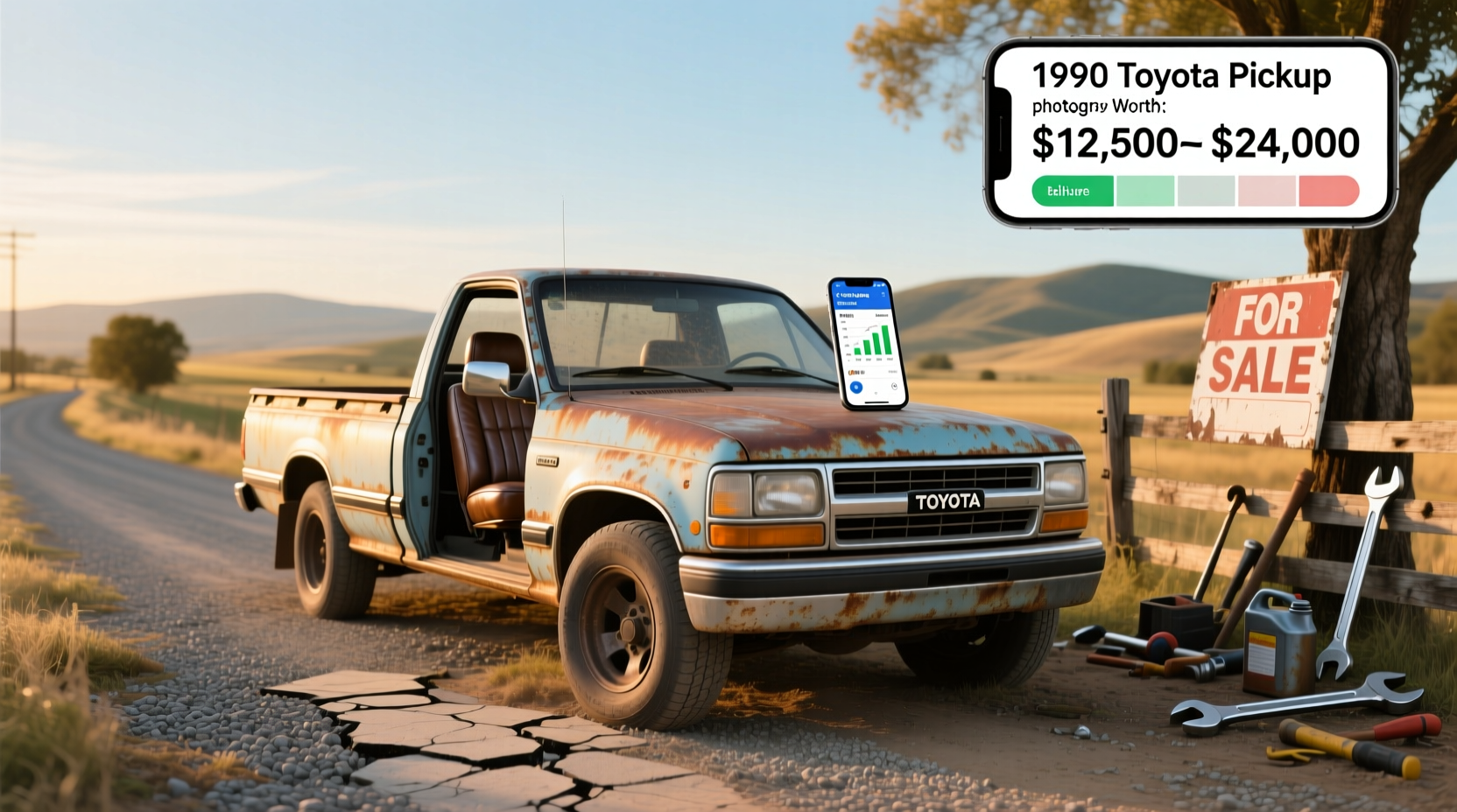 1990 Toyota Pickup truck in desert setting showing classic design and durability