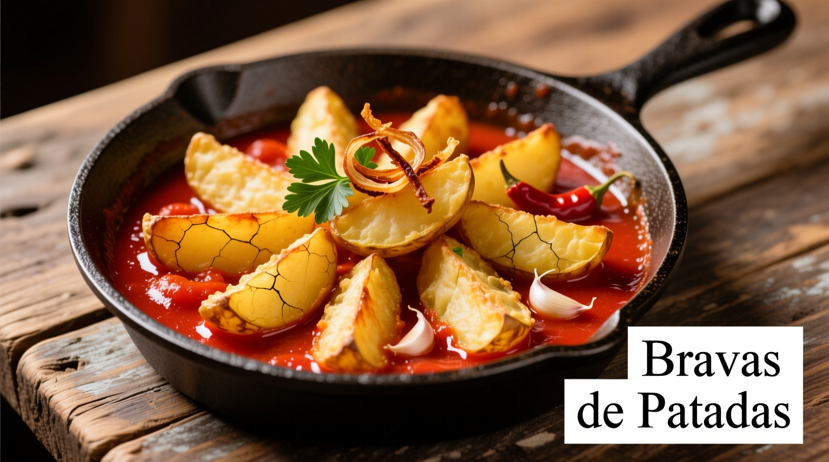 Crispy golden potato bravas with red sauce