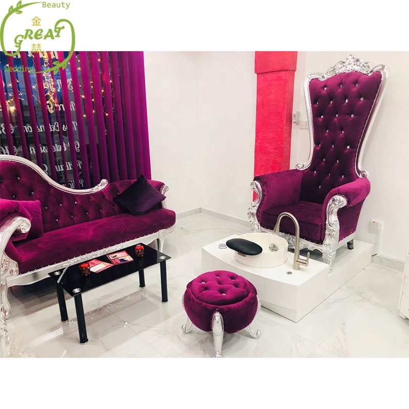 Great Foshan Factory Purple Beauty Salon Furniture Sofa Salon Sofa Waiting Sofa