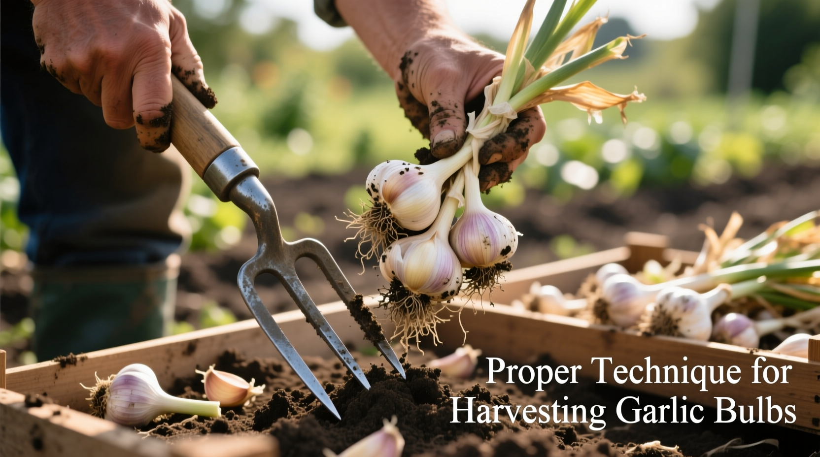 Proper technique for harvesting garlic bulbs with garden fork