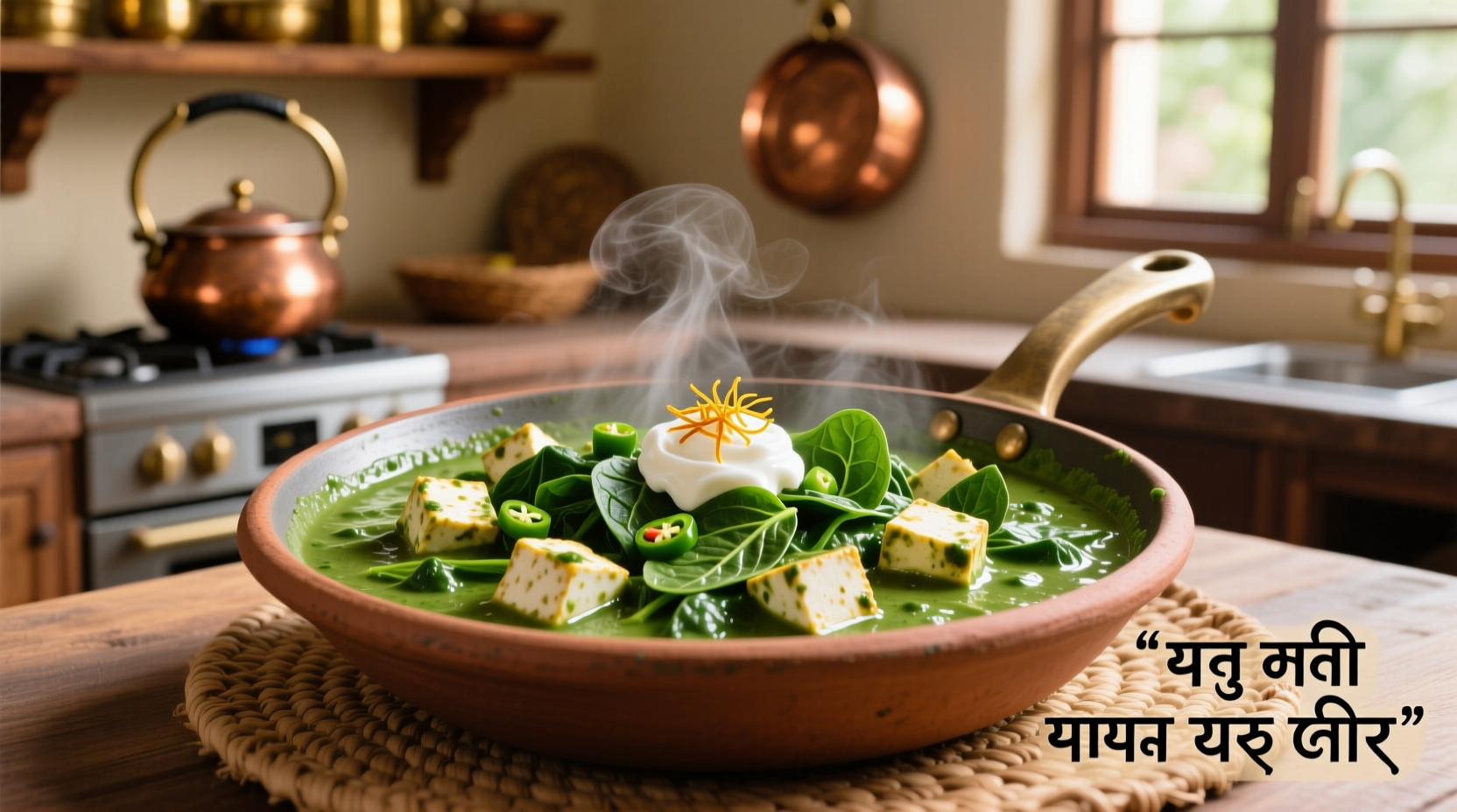 Homemade Palak Paneer with fresh spinach and paneer cubes