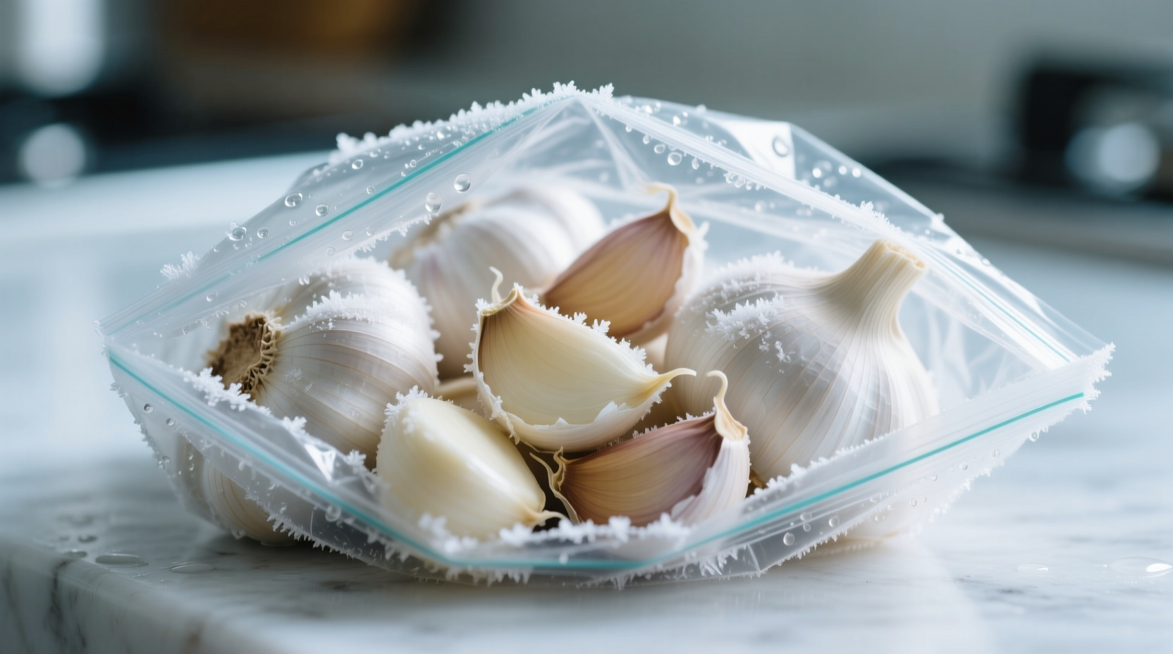Peeled garlic cloves in freezer bag