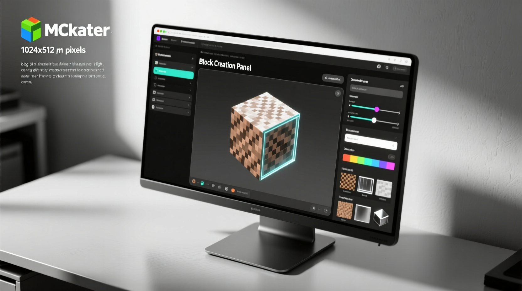 MCreator interface showing block creation panel with texture preview